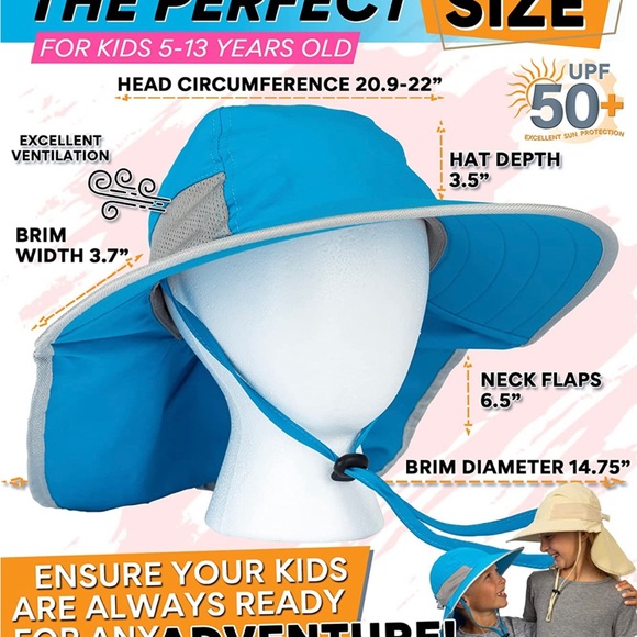 GearTOP Fishing Hat for Kids, Sun Hat with UV Protection blue 5-13 years - Picture 4 of 5